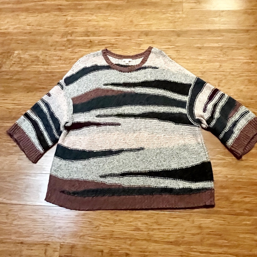 Pure Jill Arsia Kimono Striped chunky knit Multicolor oversized Sweater. Large